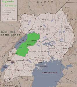 map of Uganda showing the Bunyoro kingdom in green