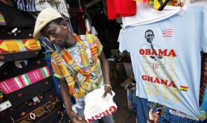 Vendor with Obama memorabilia in Ghana, July 11, 2009