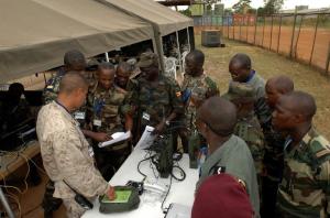 BARAKA, Gabon - Participants of a communications exercise called Africa Endeavor conduct collaborative radio and data testing at the Gabonese Army Camp in Baraka, Gabon, October 5, 2009. Africa Endeavor is an annual, U.S. Africa Command-sponsored initiative designed to assist African militaries with improving their communication capabilities. Almost 200 people from 26 countries and three international organizations participated in this year's exercise. (U.S. Air Force photo by Staff Sergeant Samara Scott)