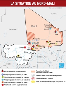 Map of conflict in Mali, Jan 14, 2013