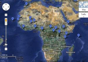 Map of known US military locations in Africa.